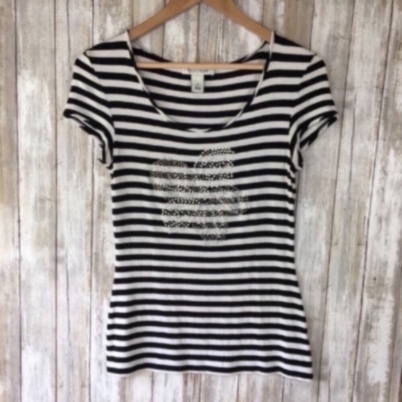 White House Black Market Striped Studded Tee - Picture 1 of 4